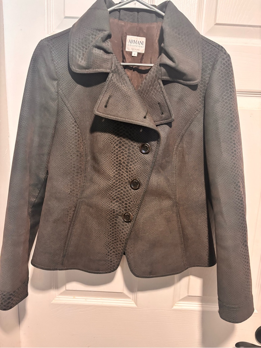 Armani Collezioni Taupe Suede Textured Button Jacket